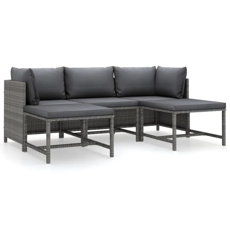 Salon de jardin 5 pcs avec coussins Résine tressée Gris - 2
