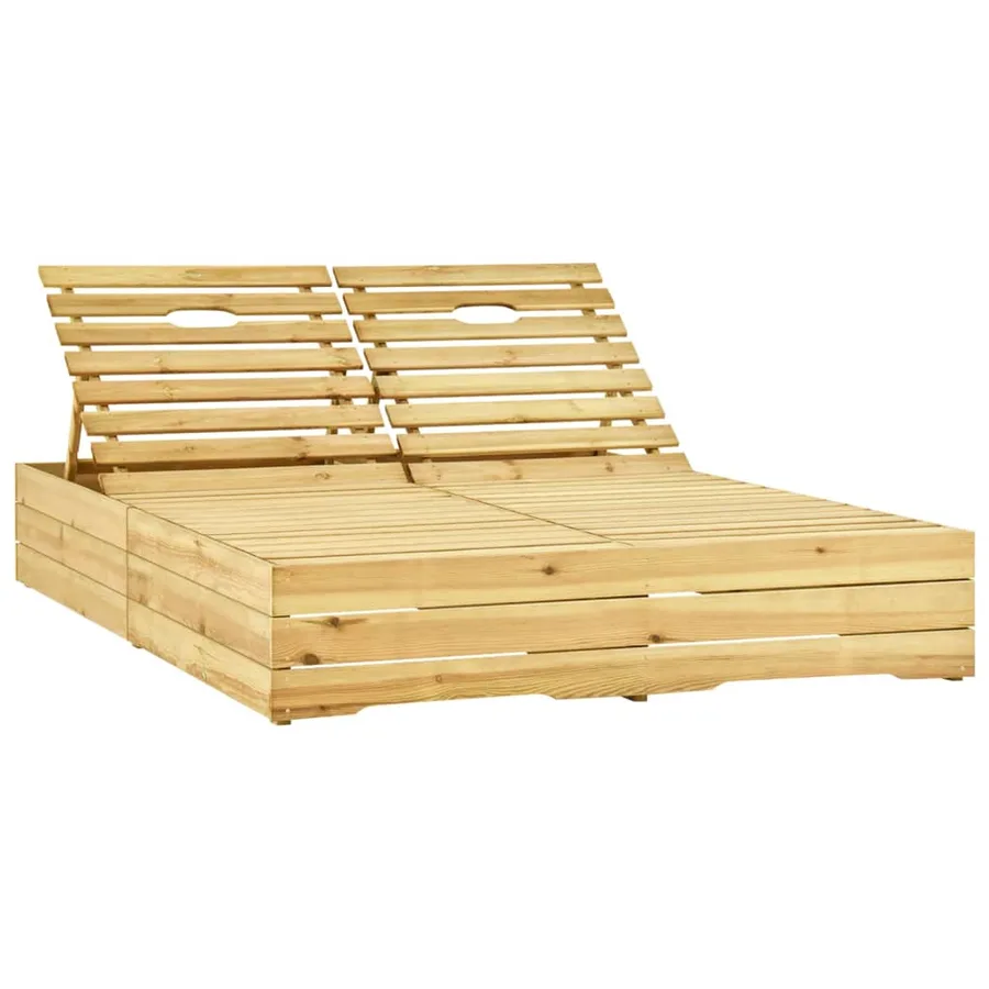 Chaise longue double et coussins beige Bois de pin imprégné - 2