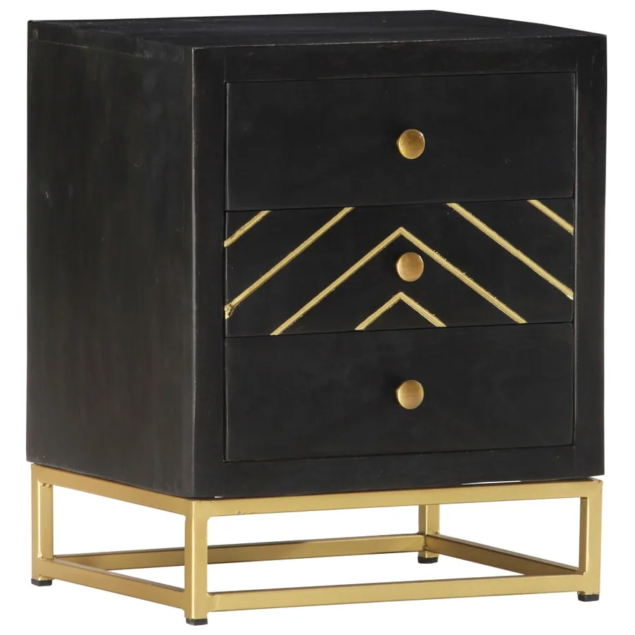 Table de chevet Noir et doré 40x30x50cm Bois de manguier massif - 11