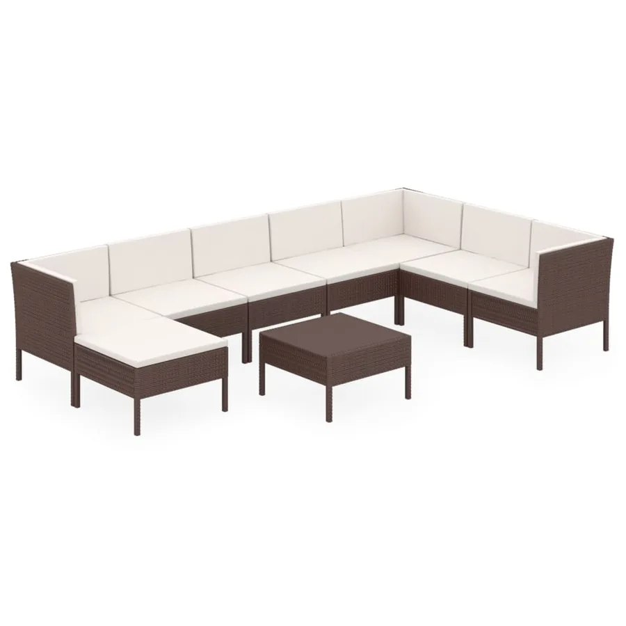 Salon de jardin 9 pcs avec coussins résine tressée marron - 2
