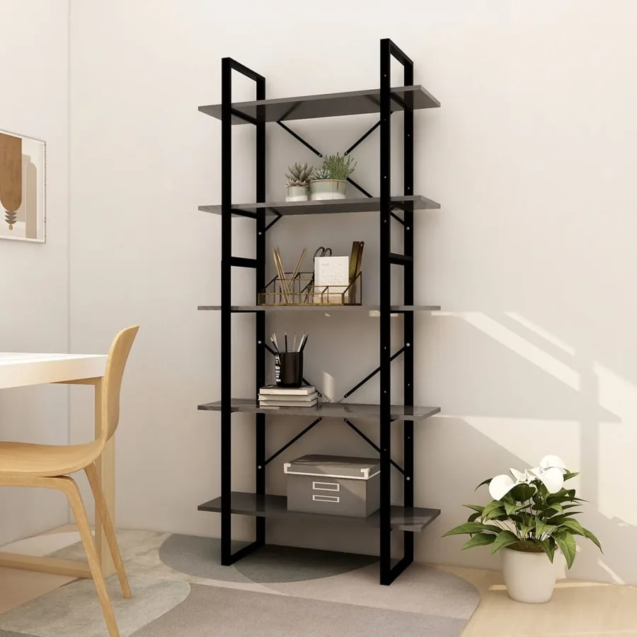 Bibliothèque à 5 niveaux Gris 80x30x175 cm Bois d'ingénierie