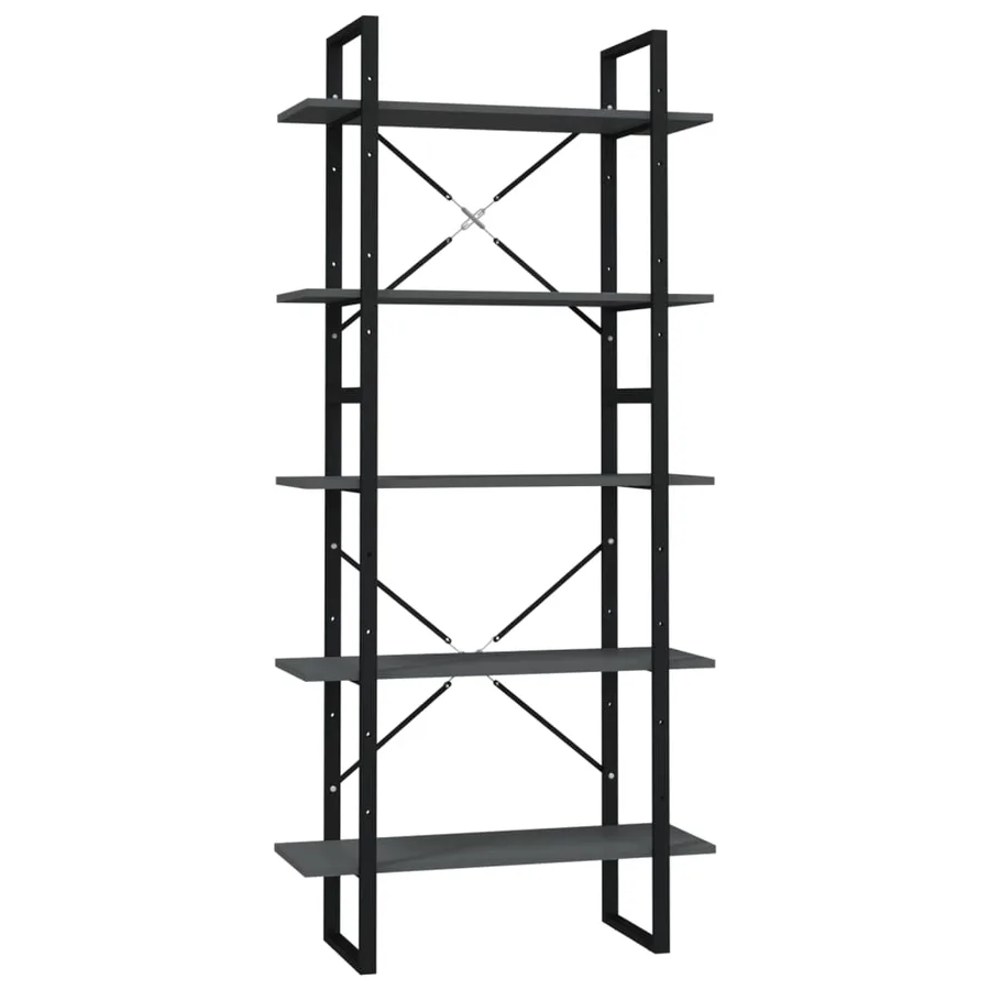 Bibliothèque à 5 niveaux Gris 80x30x175 cm Bois d'ingénierie - 2
