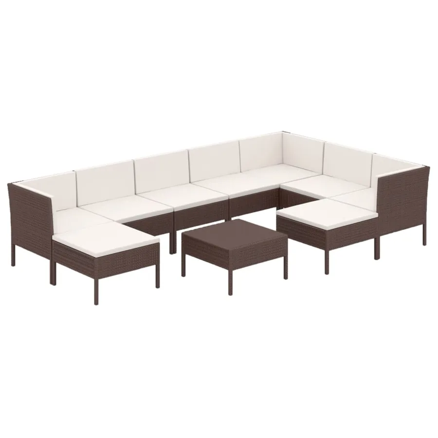 Salon de jardin 10 pcs avec coussins Résine tressée Marron - 2