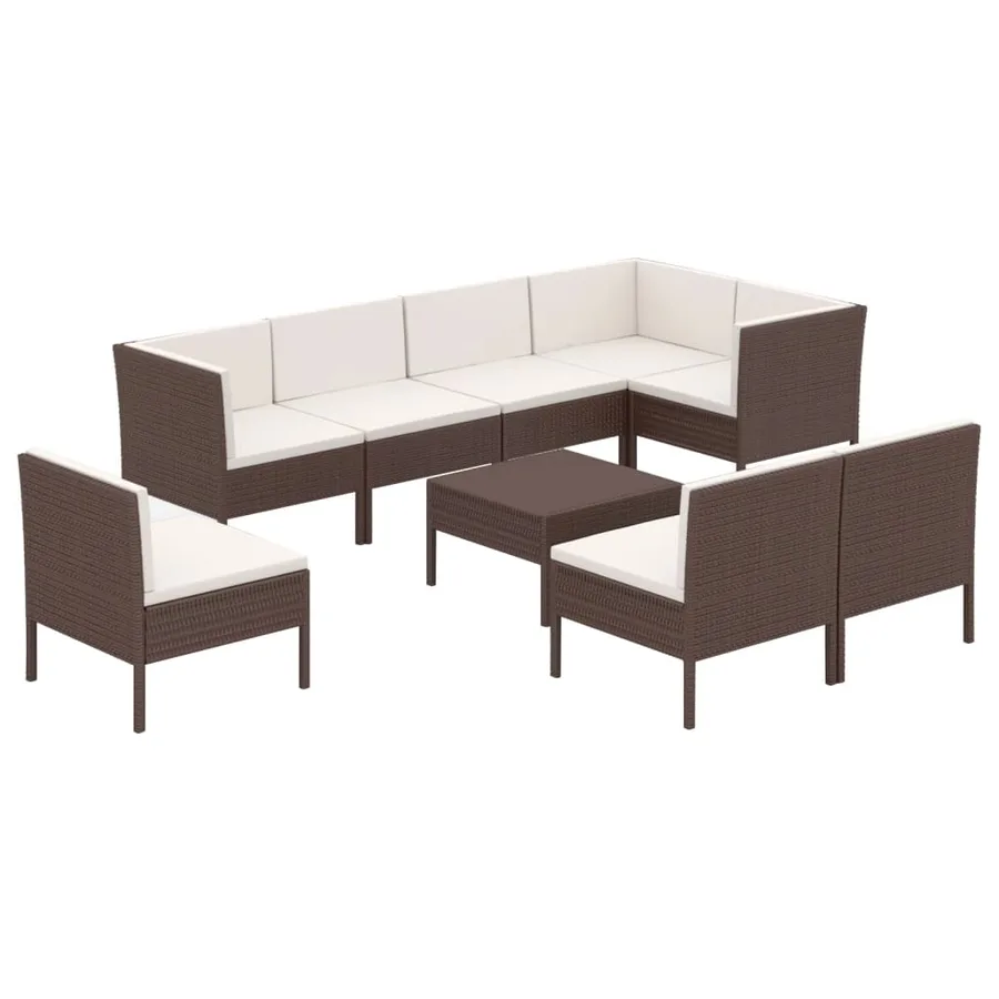 Salon de jardin 9 pcs avec coussins résine tressée marron - 2