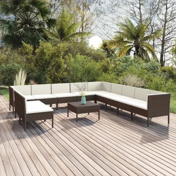 Salon de jardin 12 pcs avec coussins Résine tressée Marron