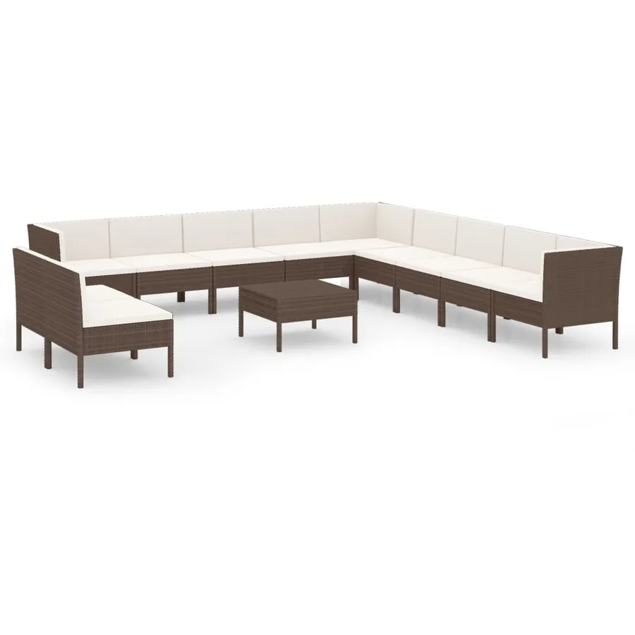 Salon de jardin 12 pcs avec coussins Résine tressée Marron - 2