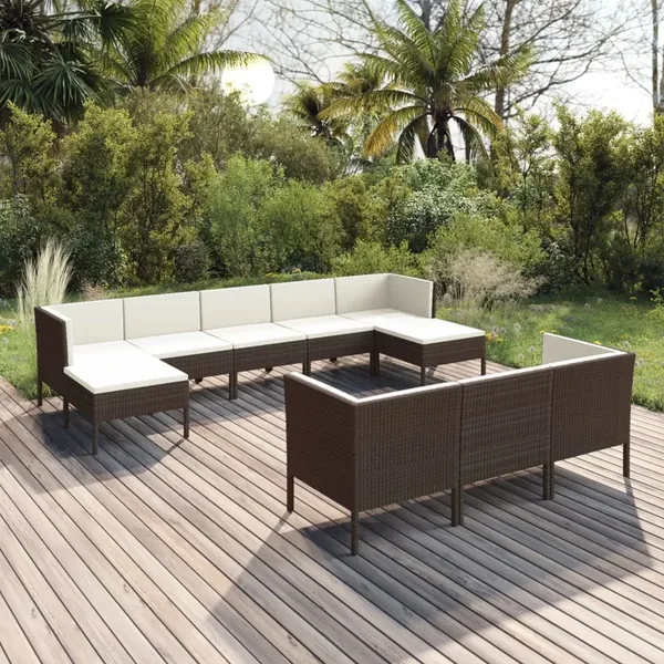 Salon de jardin 10 pcs avec coussins Résine tressée Marron