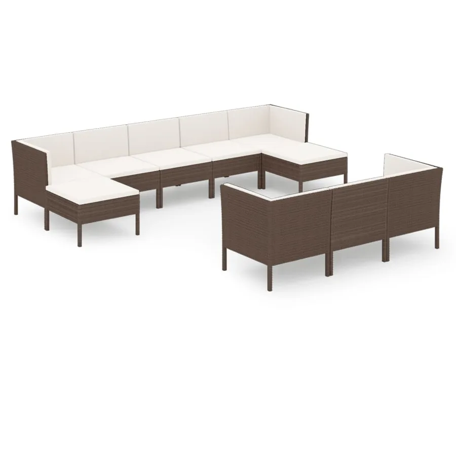 Salon de jardin 10 pcs avec coussins Résine tressée Marron - 2