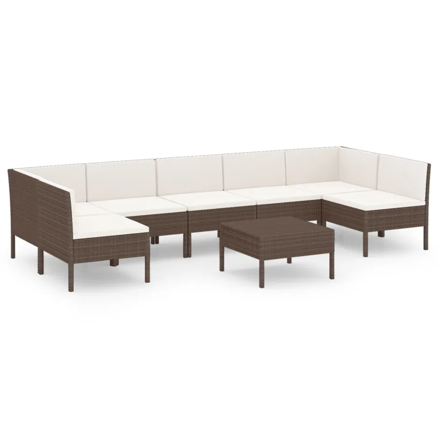 Salon de jardin 8 pcs avec coussins résine tressée marron - 2