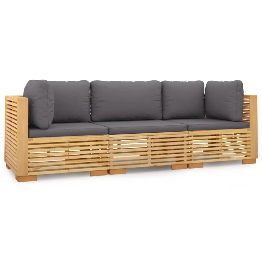 Salon de jardin 3 pcs avec coussins Bois de teck solide - 2
