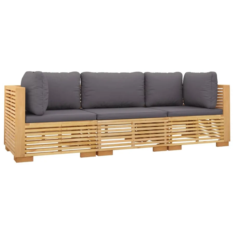 Salon de jardin 3 pcs avec coussins Bois de teck solide - 3