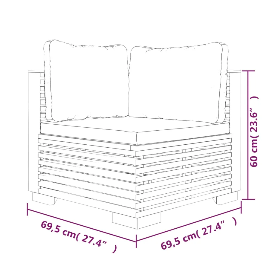 Salon de jardin 3 pcs avec coussins Bois de teck solide - 7