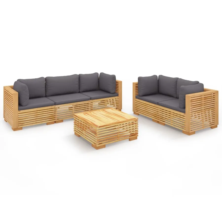 Salon de jardin 6 pcs avec coussins Bois de teck solide - 2