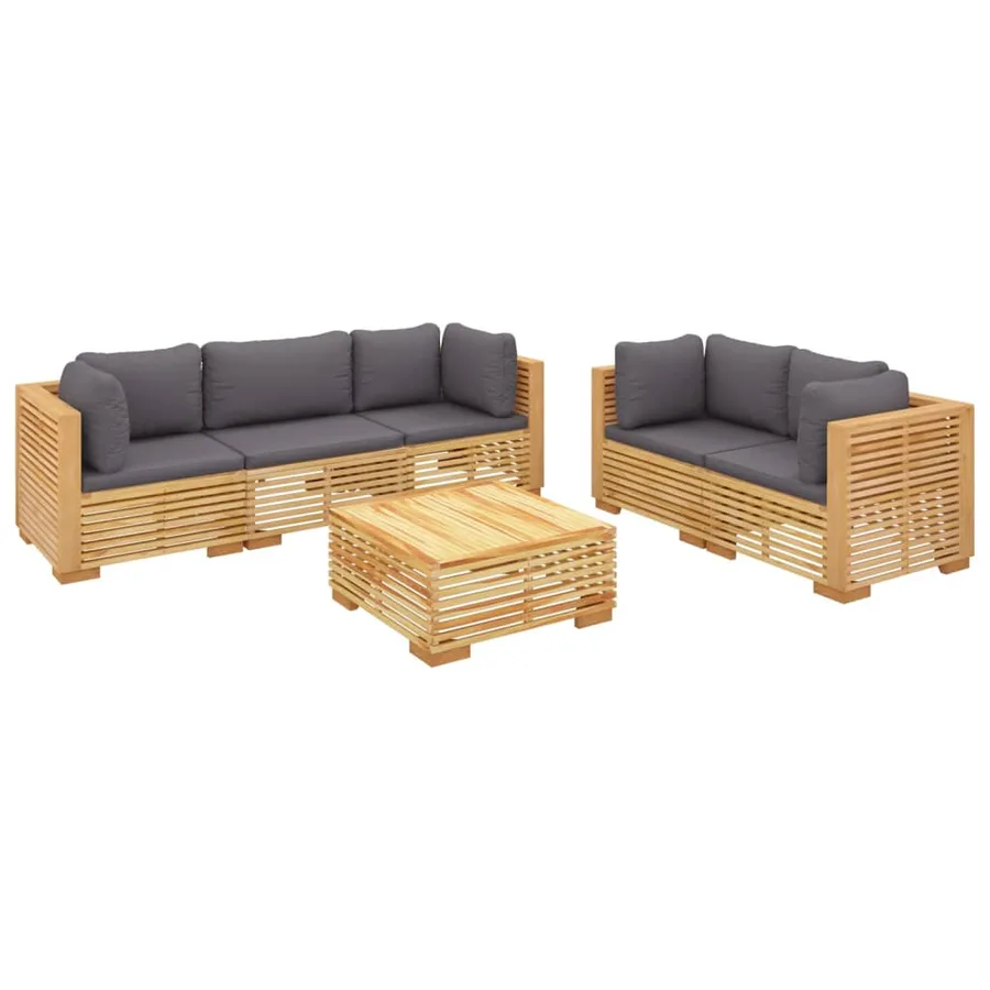 Salon de jardin 6 pcs avec coussins Bois de teck solide - 3