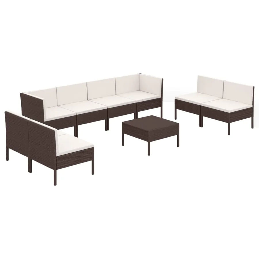 Salon de jardin 9 pcs avec coussins résine tressée marron - 2