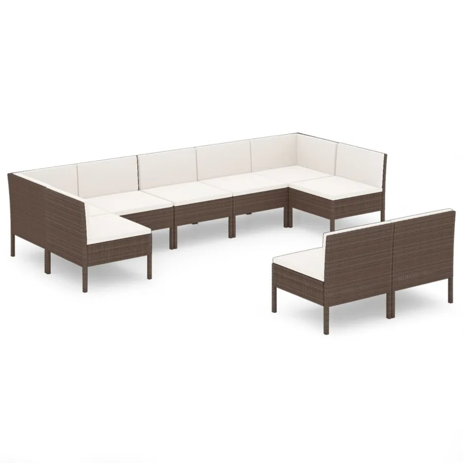 Salon de jardin 9 pcs avec coussins résine tressée marron - 2