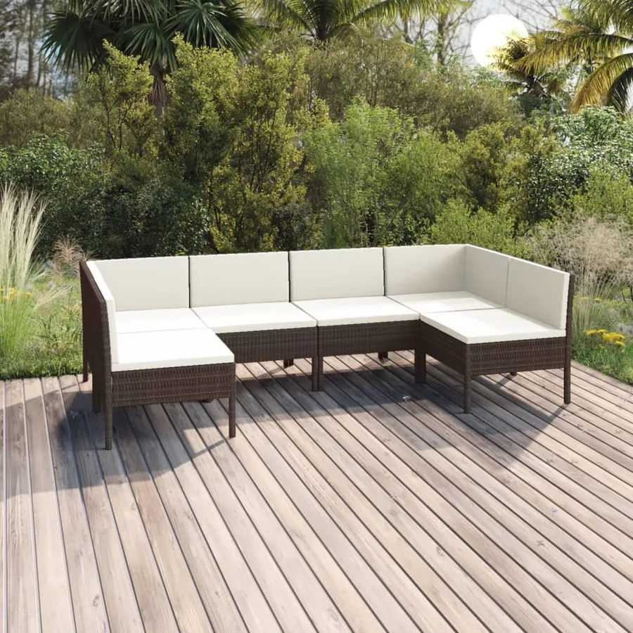Salon de jardin 6 pcs avec coussins Résine tressée Marron