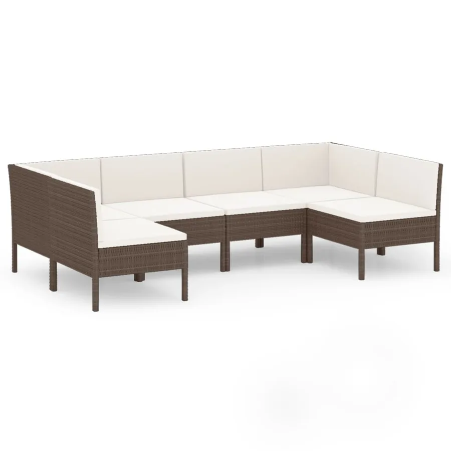 Salon de jardin 6 pcs avec coussins Résine tressée Marron - 2