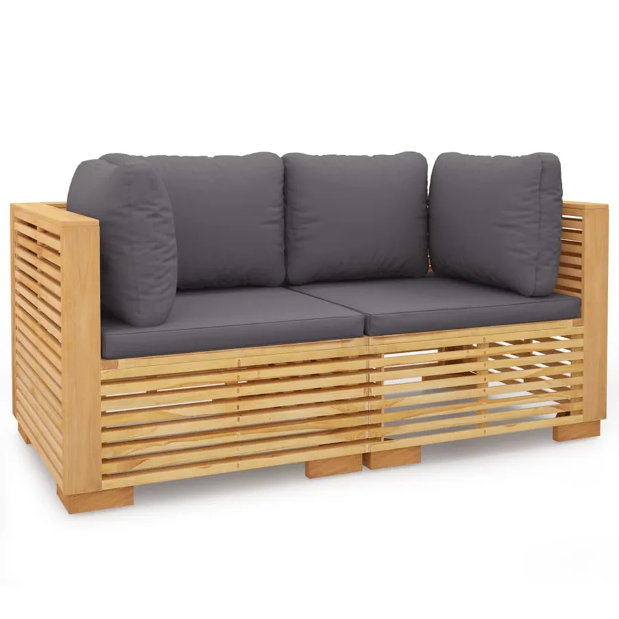 Canapés d'angle de jardin et coussins 2 pcs Bois teck massif - 2