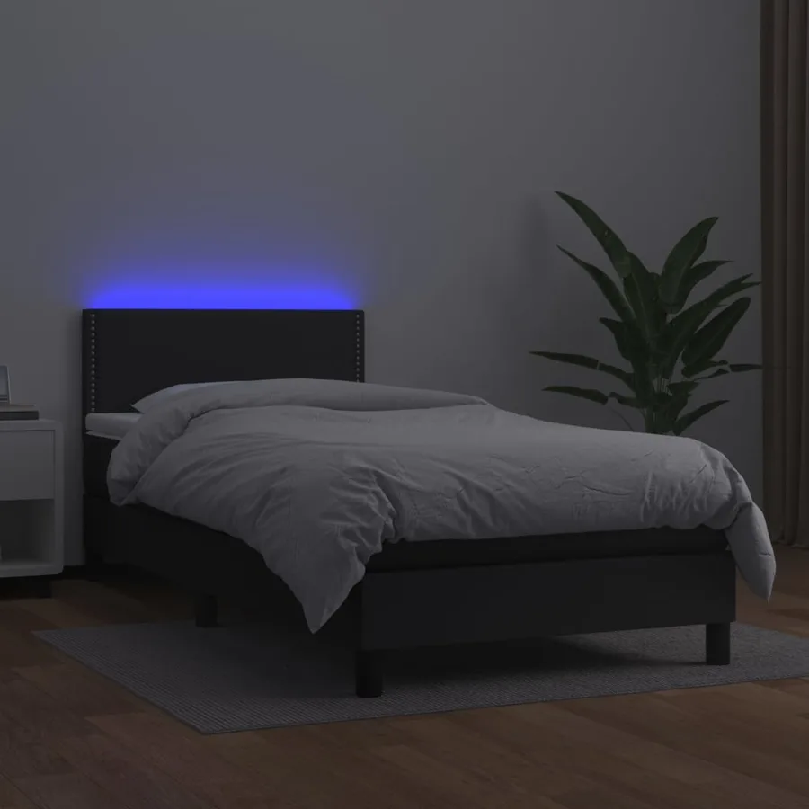 Sommier à lattes de lit avec matelas et LED Noir 100x200cm - 4