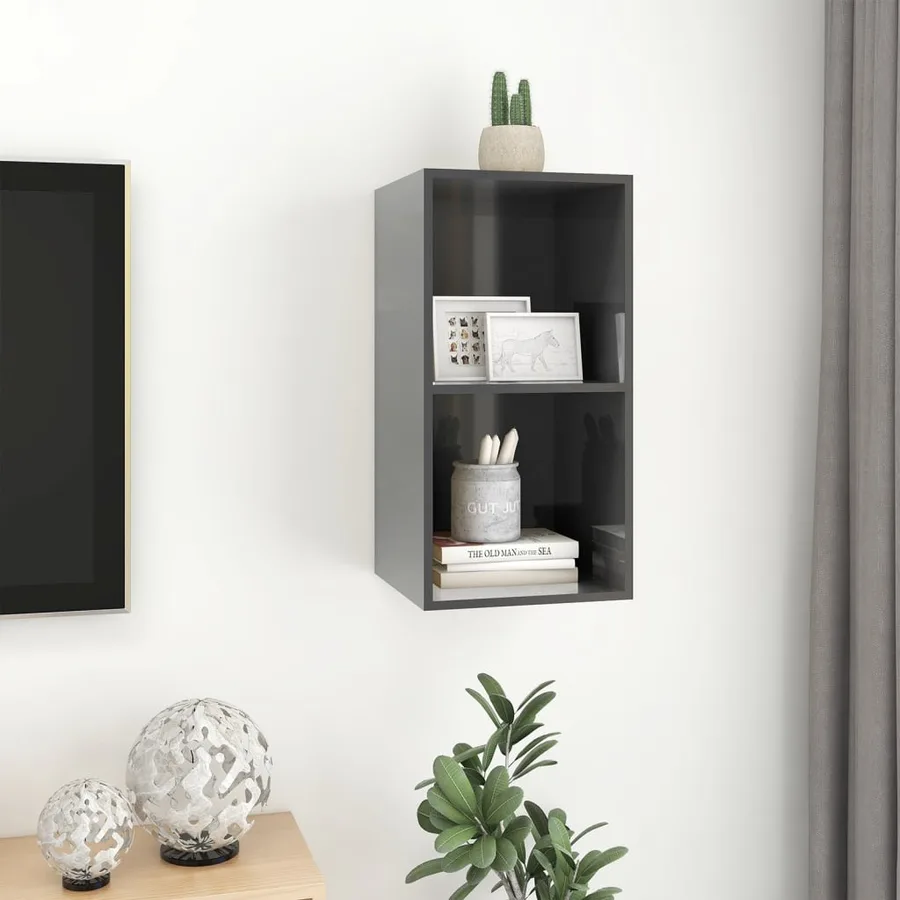 Meuble TV mural Gris brillant 37x37x72 cm Bois d’ingénierie - 6