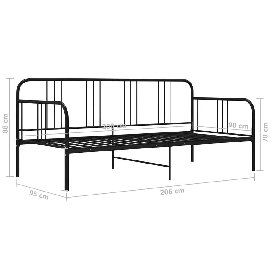 Cadre de canapé-lit sans matelas noir métal 90x200 cm - 8