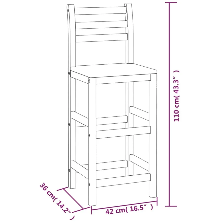 Tabourets de bar lot de 8 bois massif d'acacia - 5