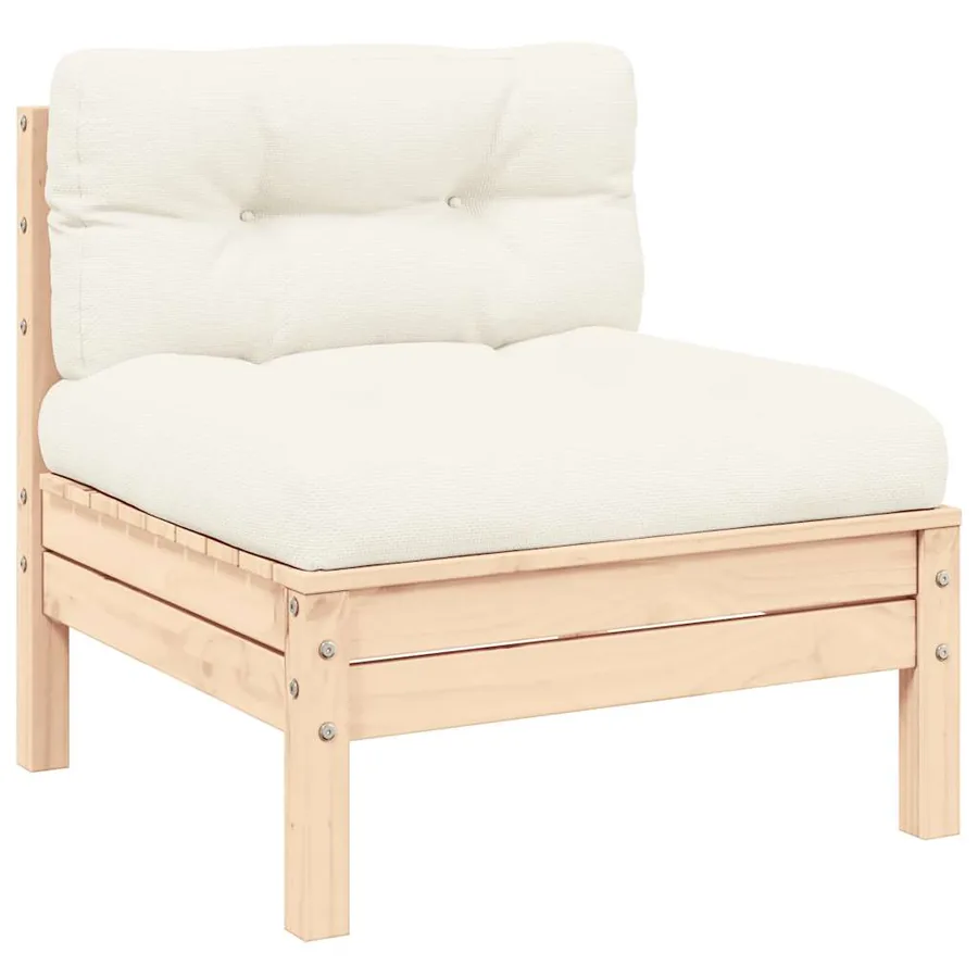 Salon de jardin 3 pcs avec coussins crème Bois de pin massif - 2