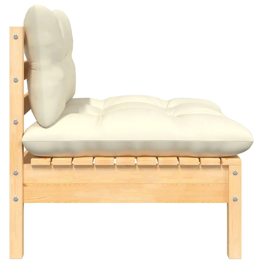 Salon de jardin 3 pcs avec coussins crème Bois de pin massif - 4