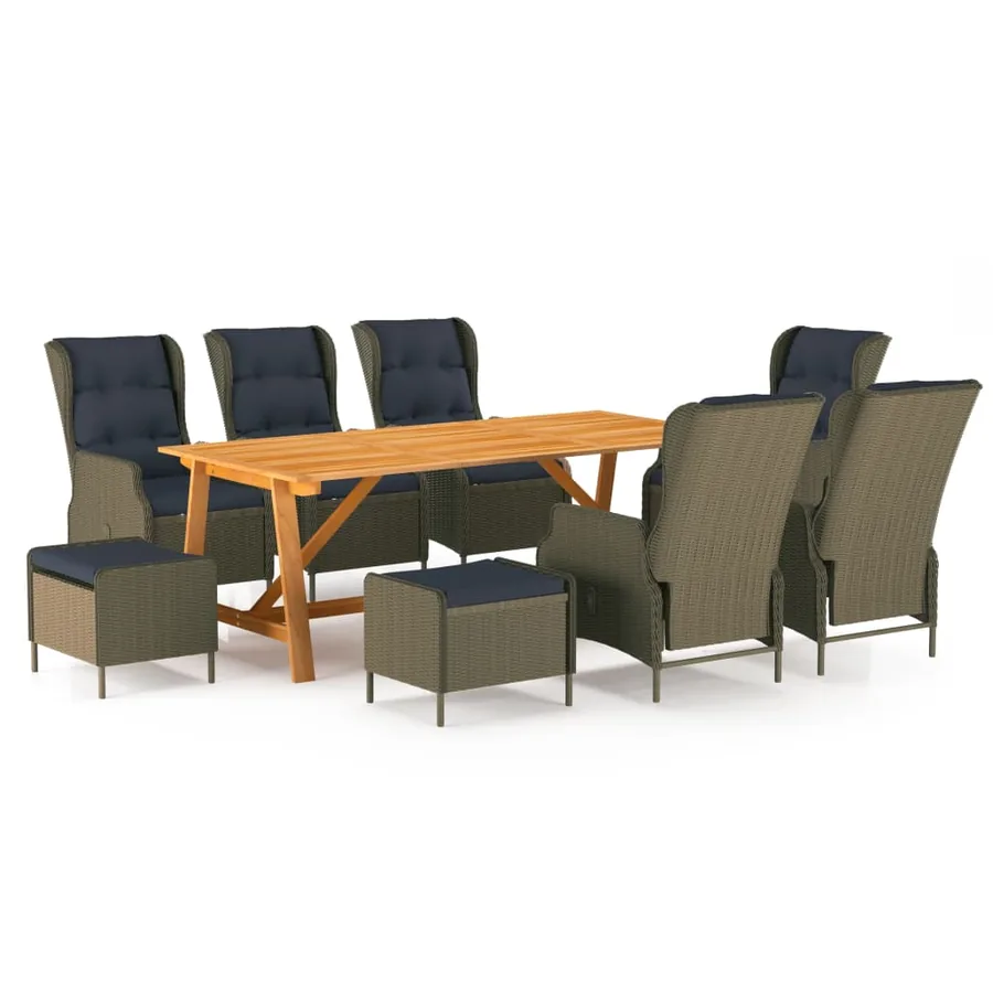 Ensemble à manger de jardin 9 pcs Marron