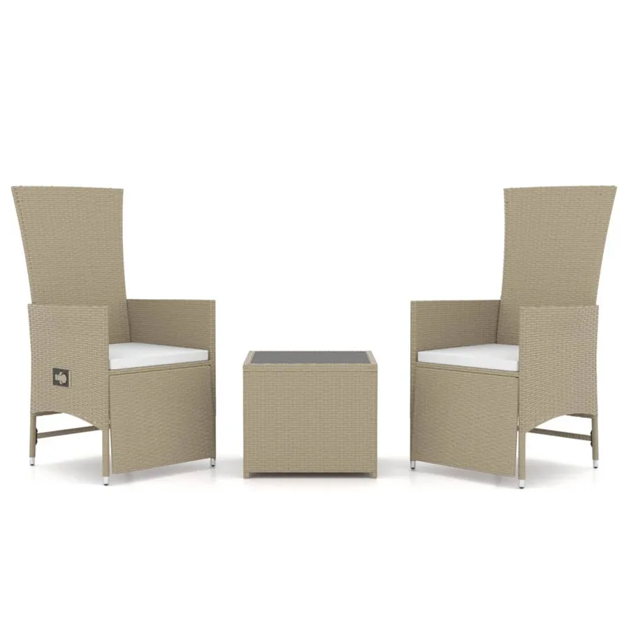 Ensemble de salon de jardin 3 pcs beige poly rotin et acier - 2