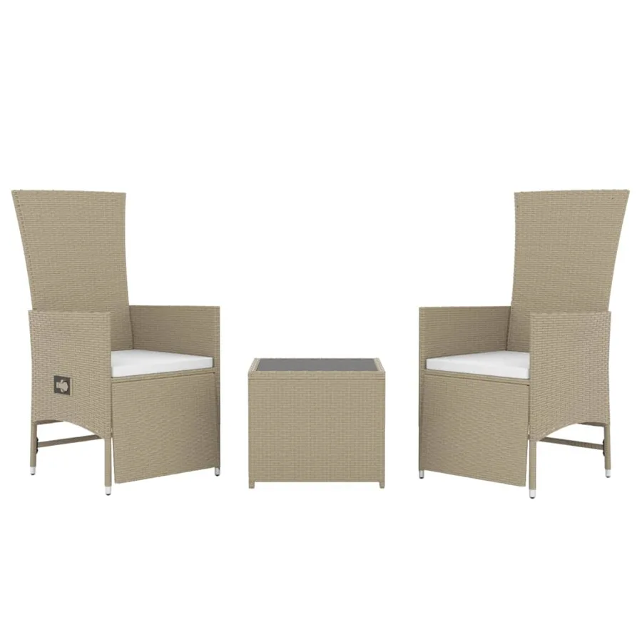 Ensemble de salon de jardin 3 pcs beige poly rotin et acier - 3