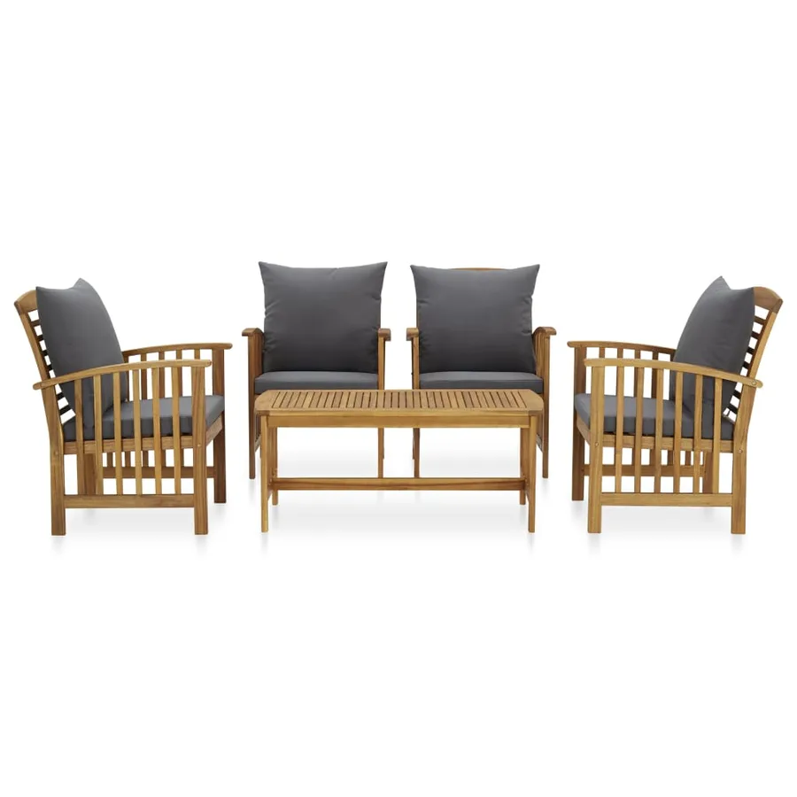Salon de jardin 5 pcs avec coussins Bois d'acacia solide - 2