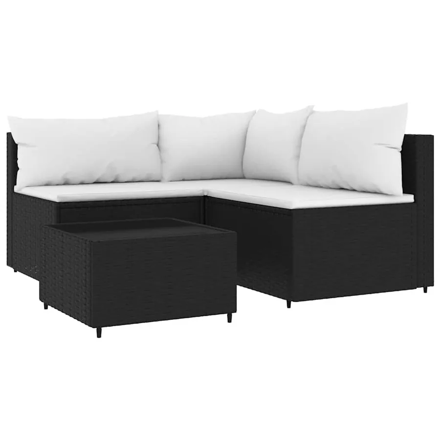 Salon de jardin 4 pcs avec coussins Noir Résine tressée - 2