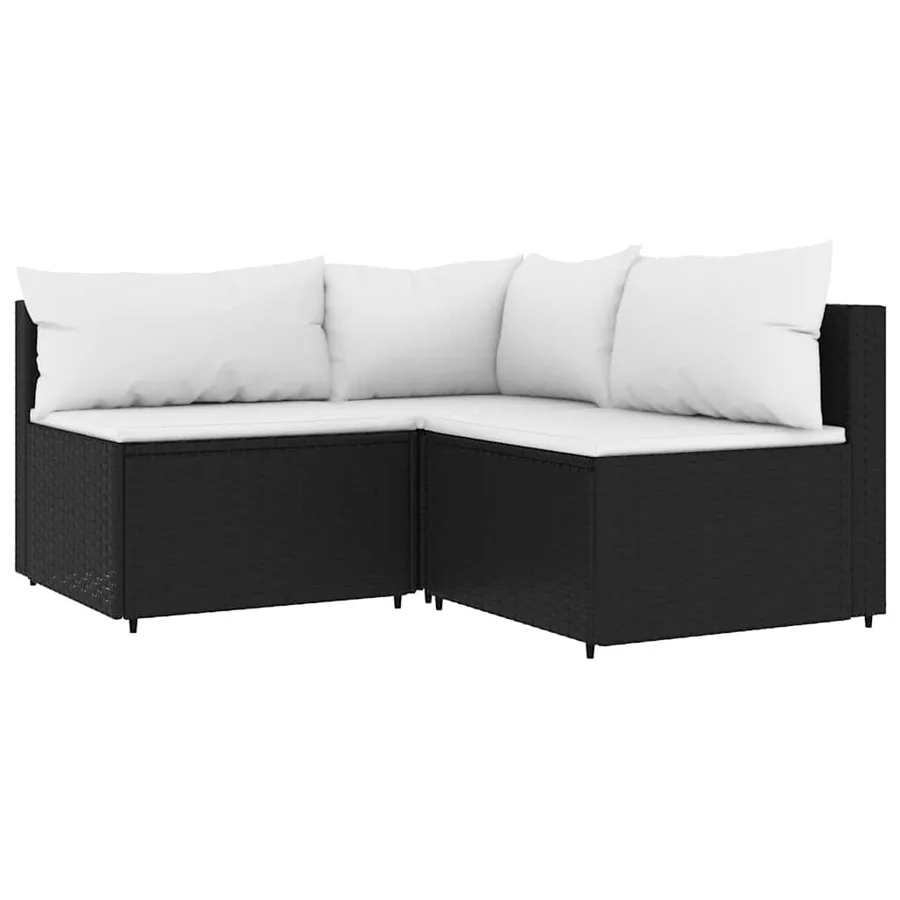 Salon de jardin 4 pcs avec coussins Noir Résine tressée - 3