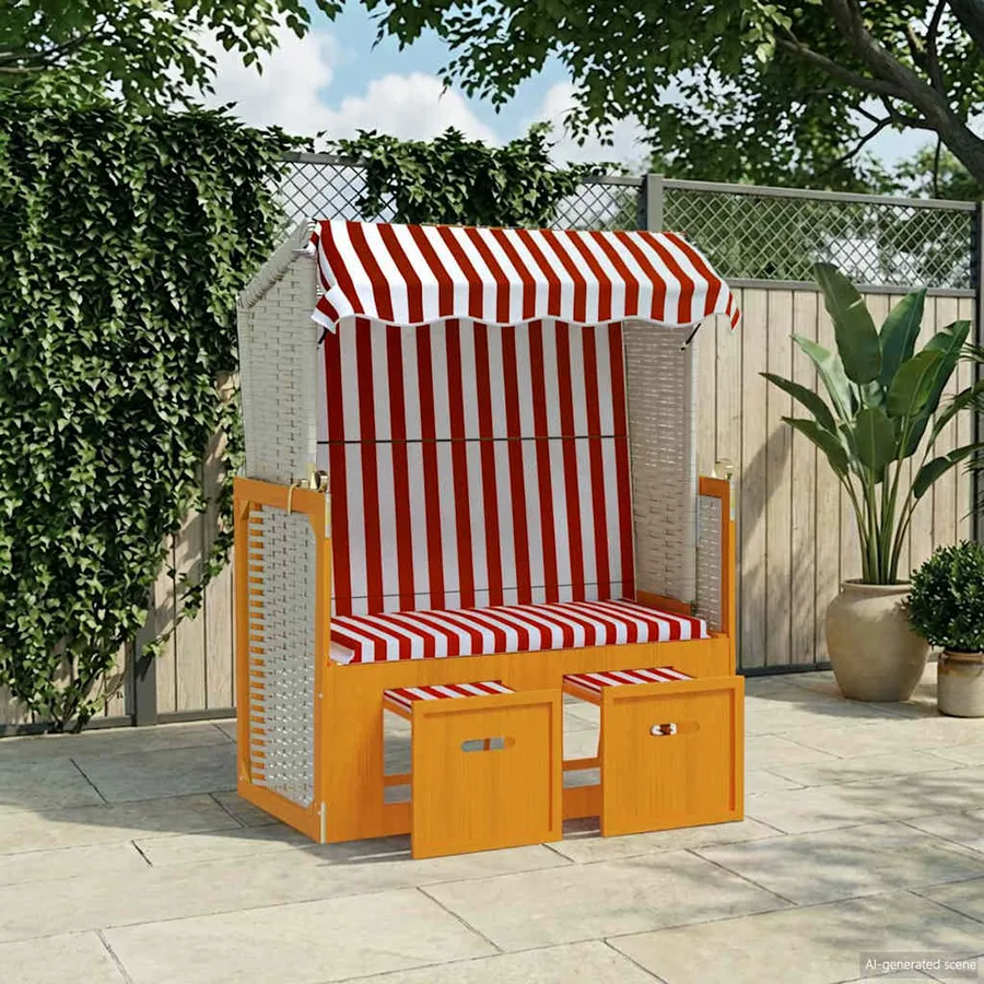 Strandkorb avec auvent résine tressée et bois solide anthracite - 10