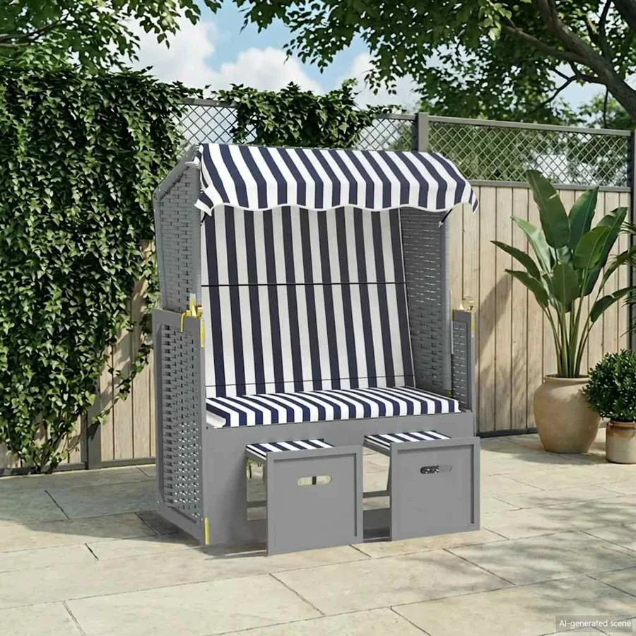 Strandkorb avec auvent résine tressée et bois solide anthracite - 19