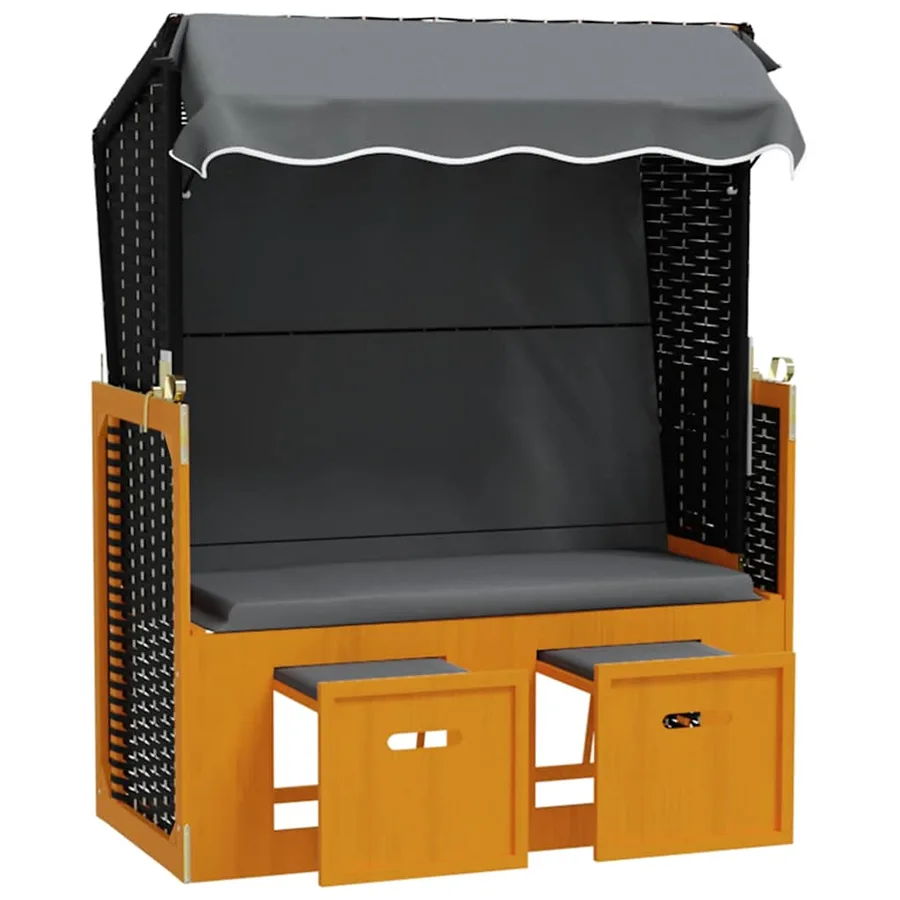 Strandkorb avec auvent résine tressée et bois solide anthracite - 2