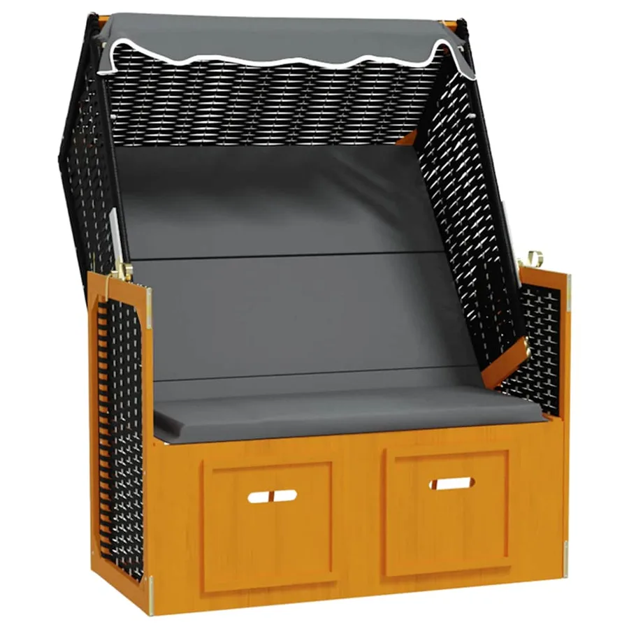 Strandkorb avec auvent résine tressée et bois solide anthracite - 3