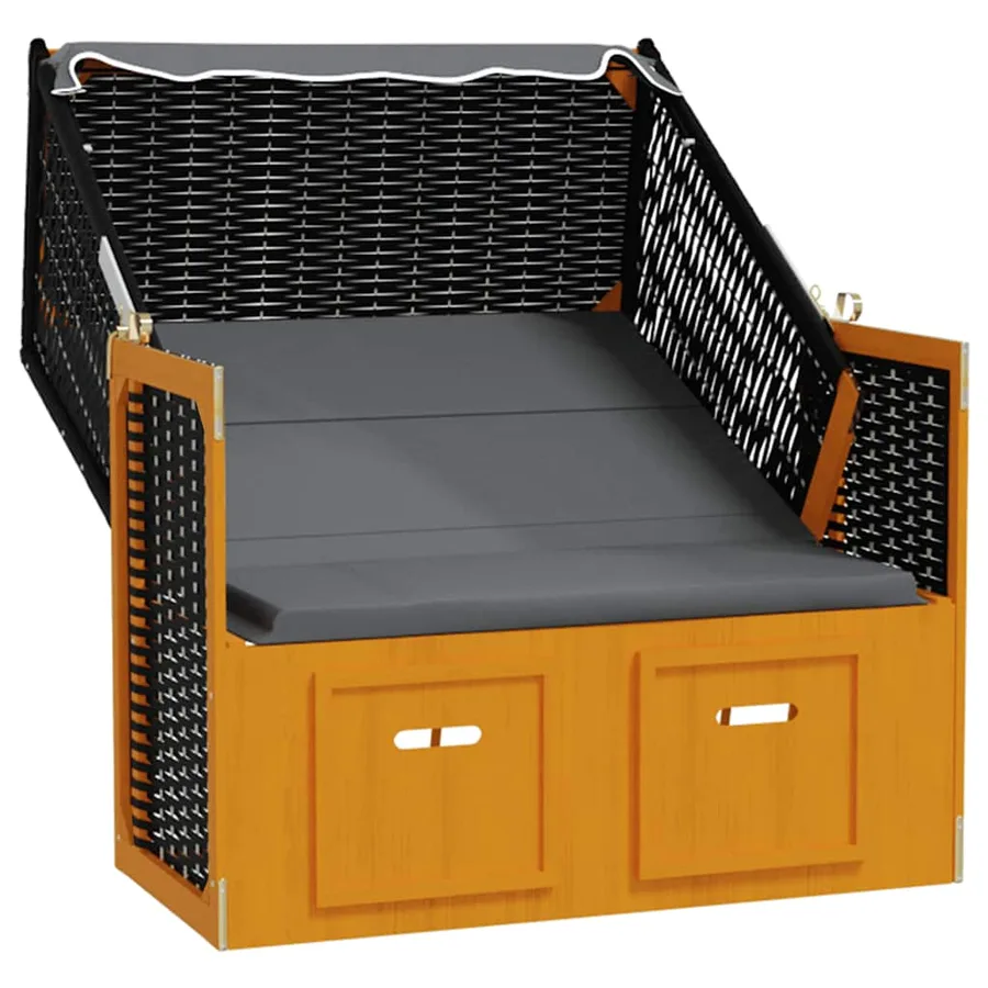 Strandkorb avec auvent résine tressée et bois solide anthracite - 4