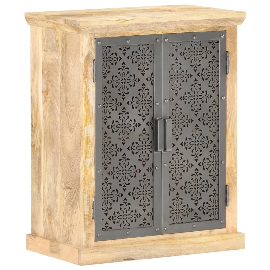 Buffet avec portes en acier 60x35x75 cm Bois de manguier solide - 11