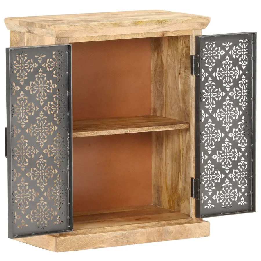 Buffet avec portes en acier 60x35x75 cm Bois de manguier solide - 2