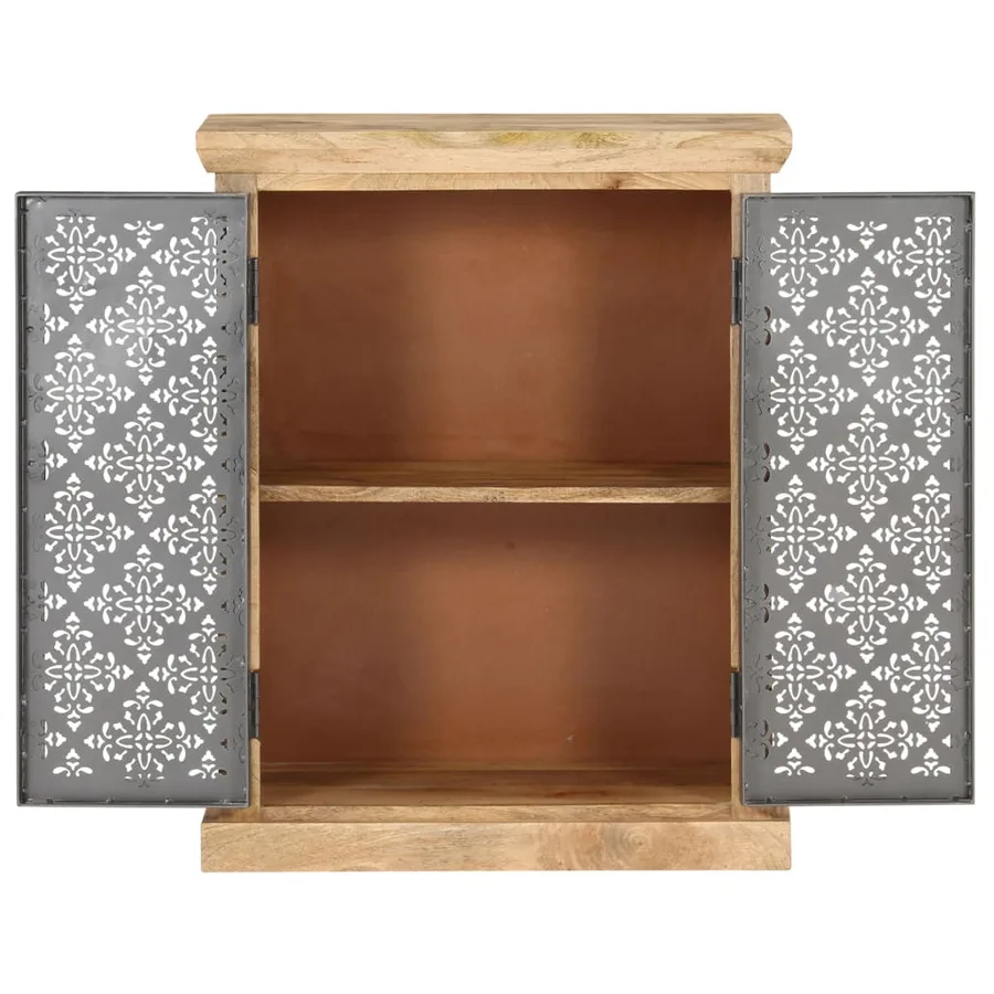 Buffet avec portes en acier 60x35x75 cm Bois de manguier solide - 4