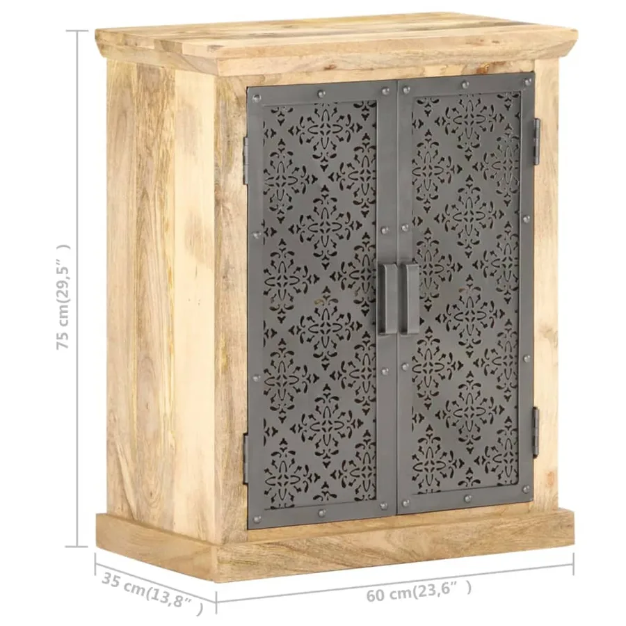 Buffet avec portes en acier 60x35x75 cm Bois de manguier solide - 8