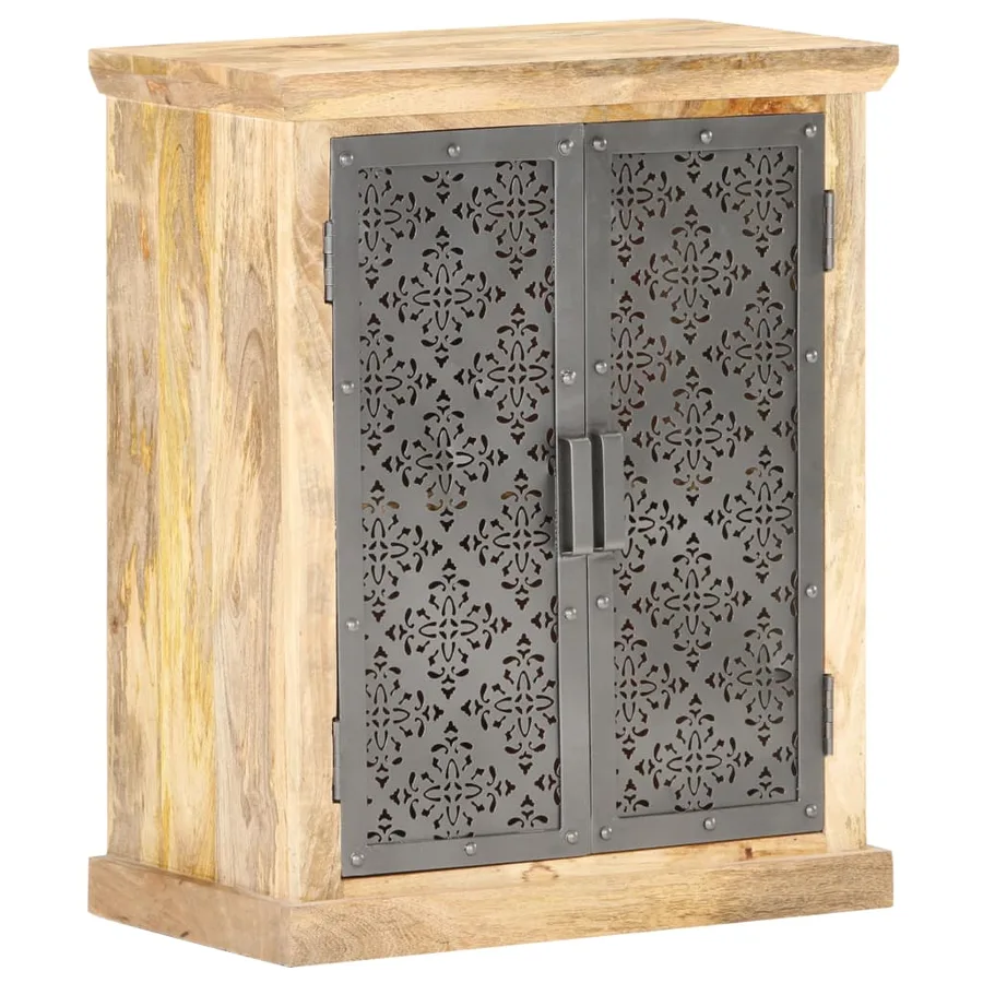 Buffet avec portes en acier 60x35x75 cm Bois de manguier solide - 9