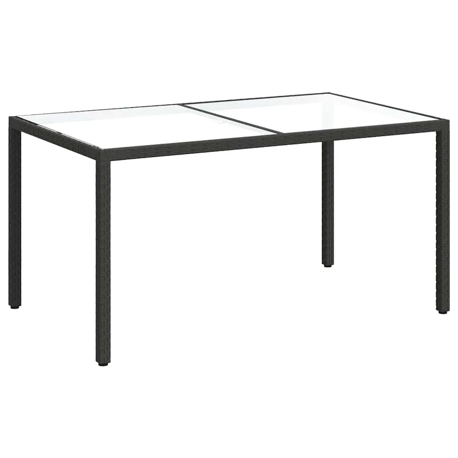 Table de jardin 150x90x75cm Verre trempé et résine tressée Noir - 2