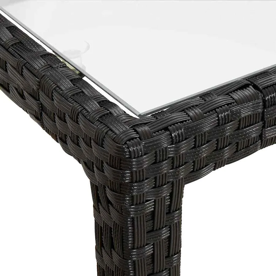 Table de jardin 150x90x75cm Verre trempé et résine tressée Noir - 6