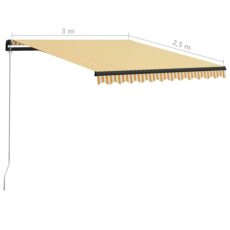 Auvent manuel rétractable avec LED 300x250 cm Jaune et blanc - 11