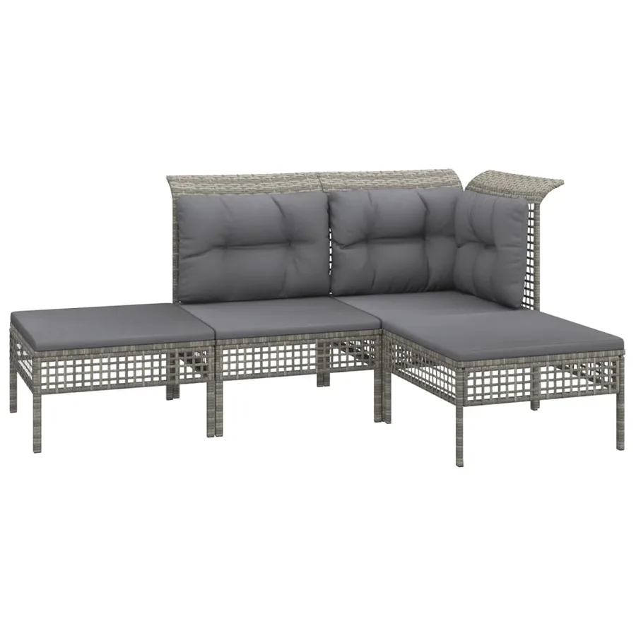 Salon de jardin 4 pcs avec coussins Gris Résine tressée - 2