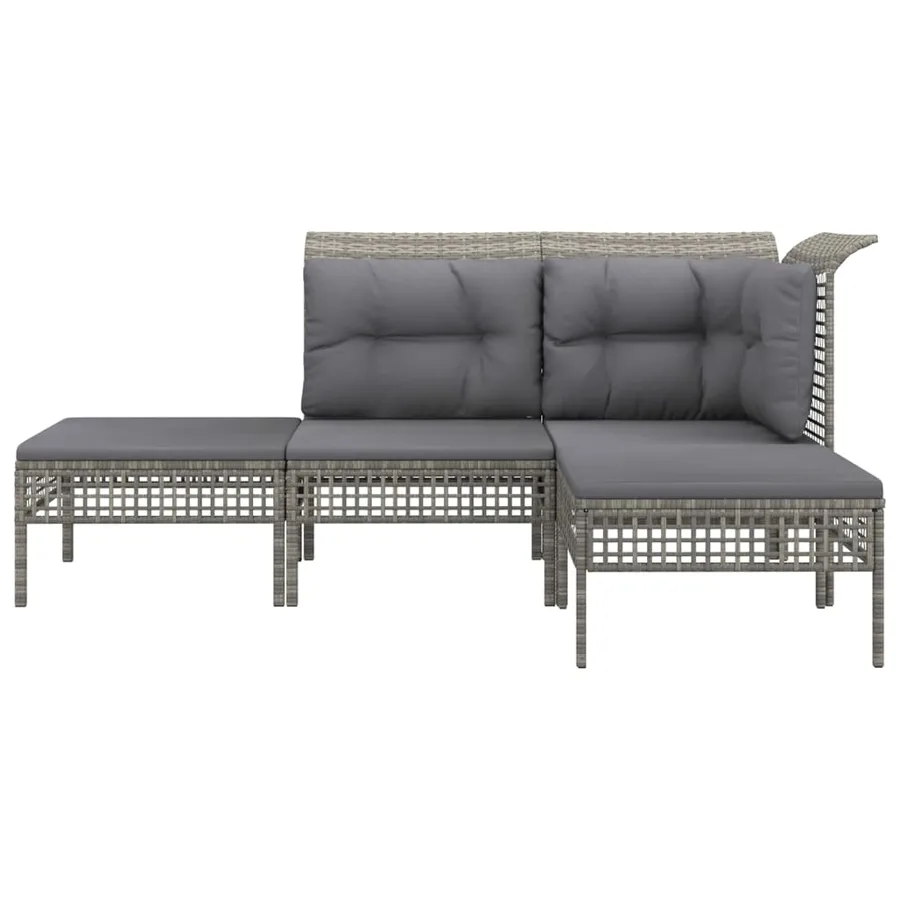 Salon de jardin 4 pcs avec coussins Gris Résine tressée - 3